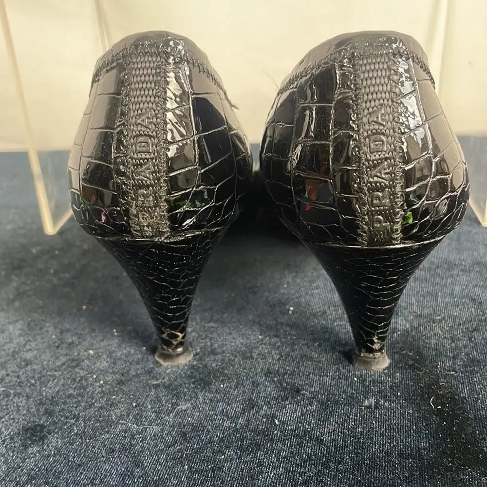 Prada Black Crocodile Leather Pump Shoes
